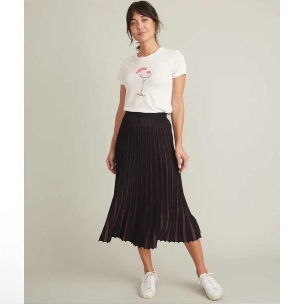 Marine Layer Penny Pleated sweater knit Midi Skirt in Rainbow stripe sparkle‎ XS